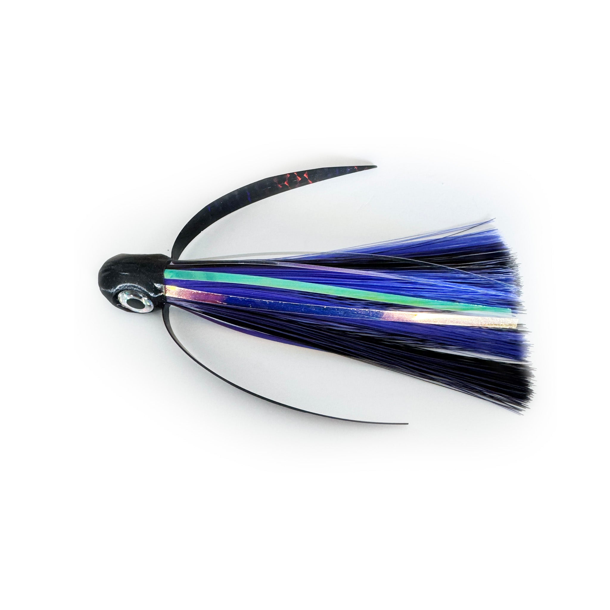 Night Wing offshore trolling lure white head purple and black seawitch hair targeting mahi tuna and wahoo