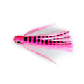 Pink Slip offshore trolling lure with pink skirt and black stripes targeting mahi, tuna, and wahoo
