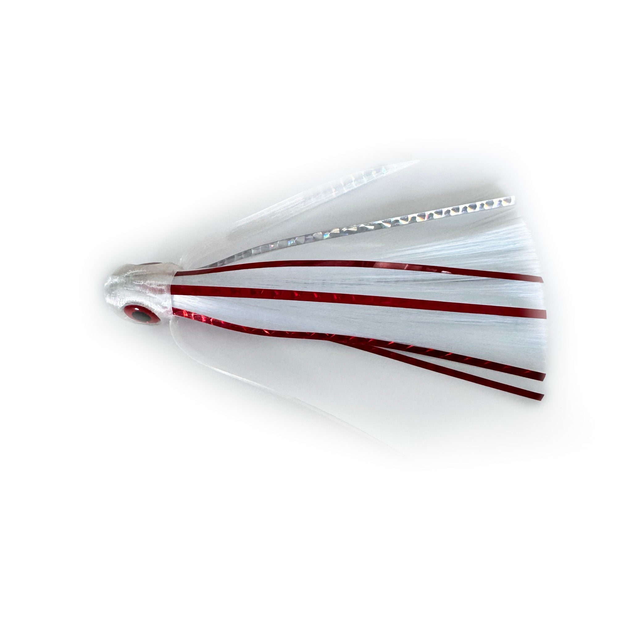 Red Eye Runner offshore trolling lure white seawitch hair with red flash targeting mahi tuna and wahoo