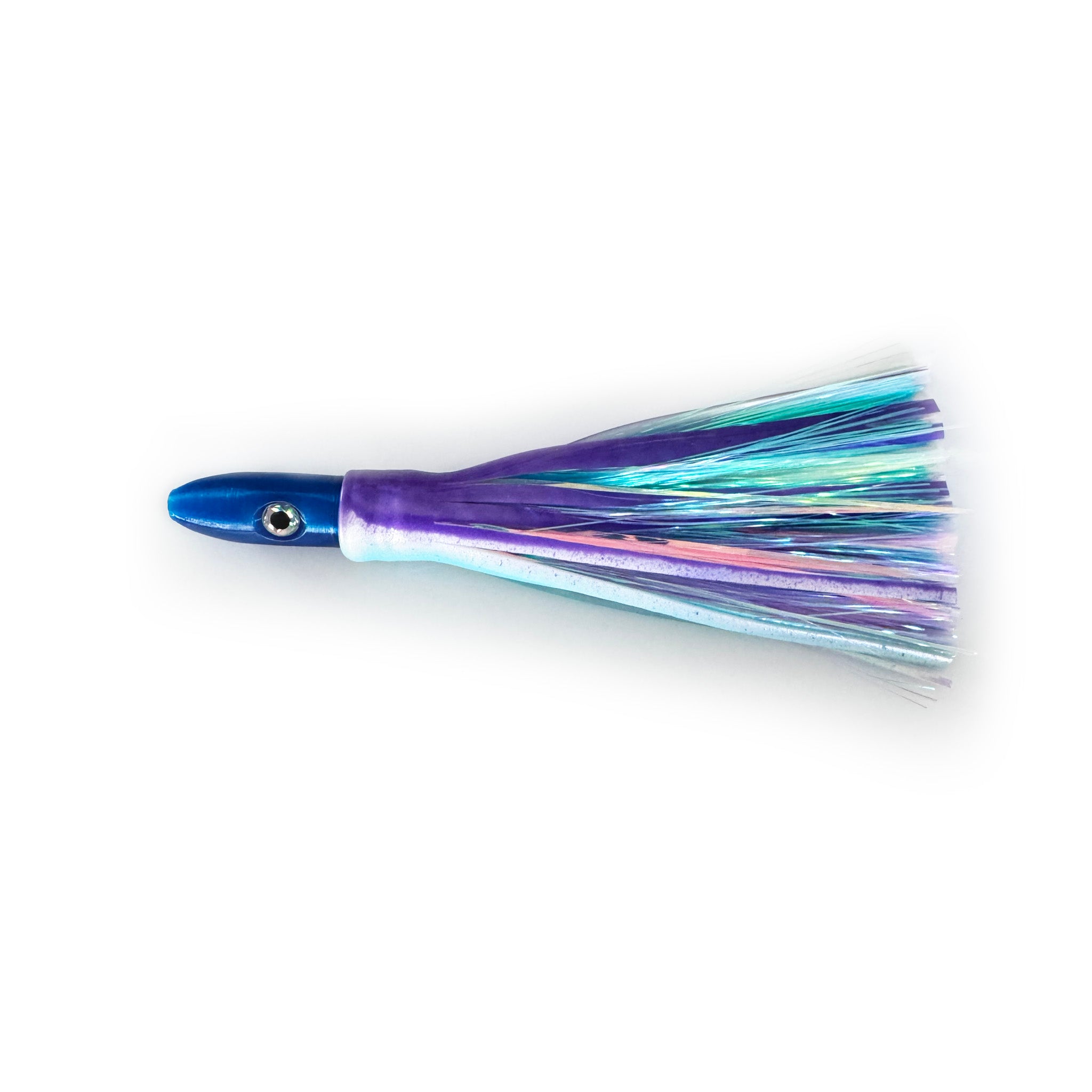 Tropical Voltage mahi trolling lure with teal, purple, and white flash, ideal for mahi, tuna, and wahoo